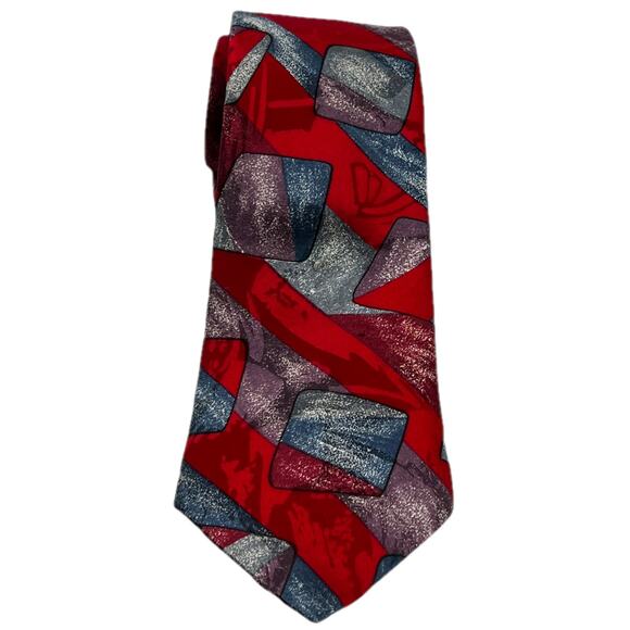 J.S. Blank & Co. Men's Abstract Necktie 100% Silk Red Purple Blue White - Picture 8 of 11